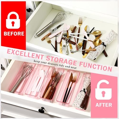 Maitys 12 Pcs Plastic Drawer Organizers, Silverware Tray, 9 x 3 x 2", Pink - Image 4