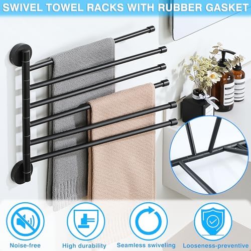 Alise Swivel Towel Rack 13.9", 6 Arm Swing Out Towel Bar, Matte Black - Image 6