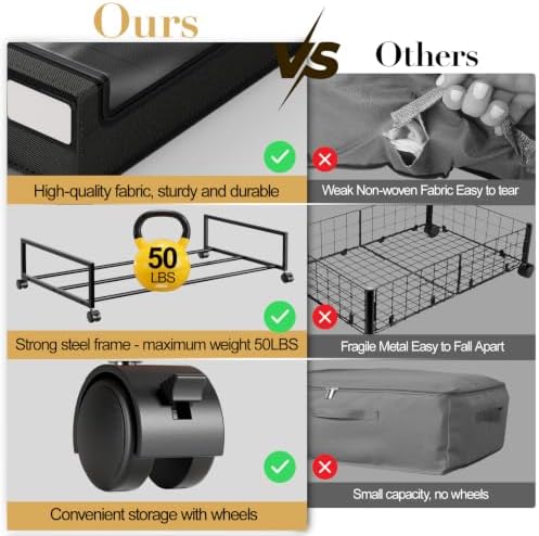Yecaye 60L Under Bed Storage with Wheels, 2 Pack, Black - Image 3