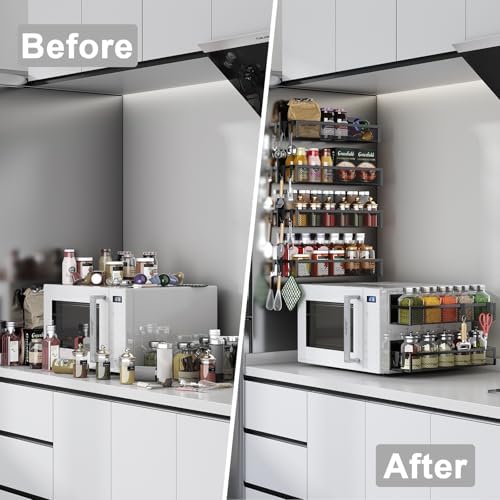 Aufworld Magnetic Spice Rack for Refrigerator, 6 Pack Magnetic Shelf, Fridge Magnet Organizer with Moveable 12 Hooks, Magnetic Fridge Shelf for Kitchen Organization and Storage (6 Pack) - Image 5