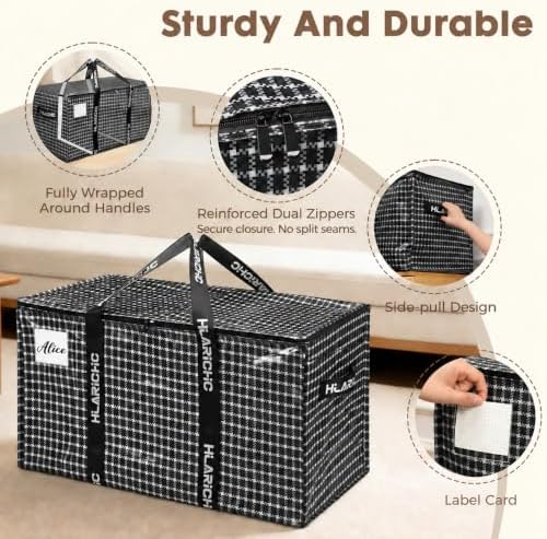 Heavy Duty Moving Bags 97L - Extra Large Storage Bags with Strong Zipper & Comfortable Handles, Packing Boxes for Moving House, College Dorm, 4 Pack, Black, Virgin PE Material - Image 5