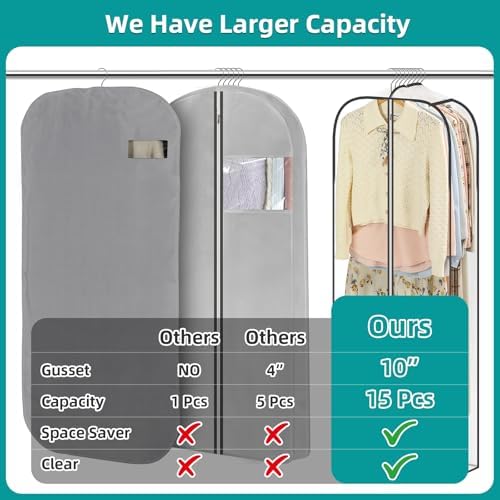 LANDNEOO 6 Pack Clear Garment Bags for Hanging Clothes with Zippers on Double Sides - 10'' Clothes Storage for Coat, Dress, and Fur in Closet - 50'' Long Suit Bags - Image 6