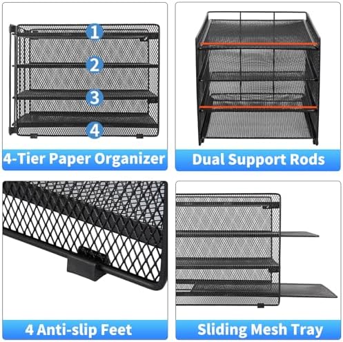 OPNICE Desk Organizer, 4-Tier Paper Organizer Letter Tray, Black - Image 6