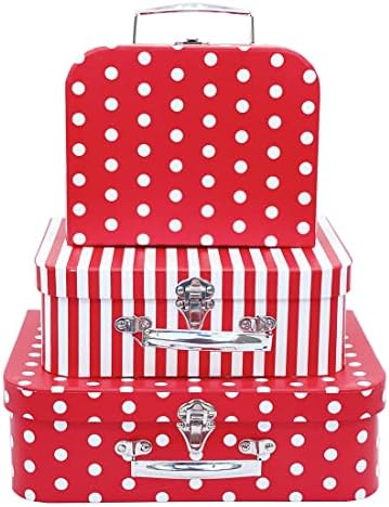 Paperboard Suitcases Set of 3 Decorative Storage Boxes With Lids, Red Gift Boxes With Lids, Nesting Gift Boxes for Disney Toys Barbie Doll Kids, Christmas or New Year Decoration by Amedoo