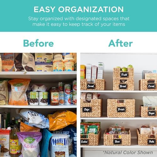 Best Choice Products Pantry Baskets Set of 2 16x12in Water Hyacinth Storage Baskets, Woven Wicker Kitchen Organizers with handles w/Chalkboard Label Chalk Marker - White - Image 3