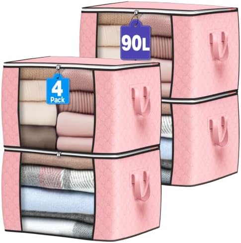 90L Large Storage Bags, 4 Pack Clothes Storage Bins Closet Organizers by BuddingJoy-BuildaJoyfulLifeforYou