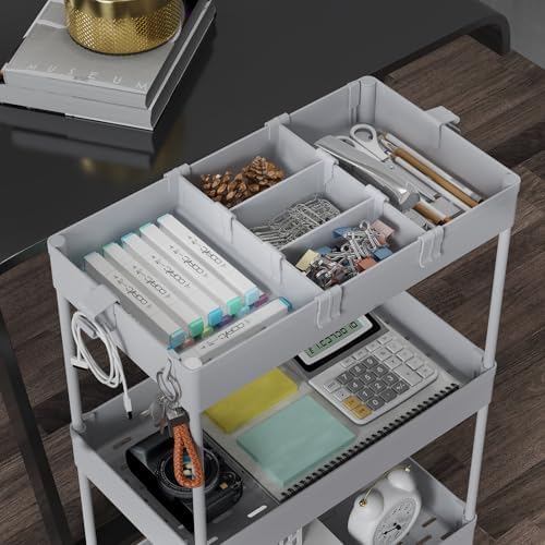 SPACELEAD 4 Tier Rolling Cart with Wheels, Storage Craft Art Trolley Organizer Serving, 3 Hanging Baskets Easy Assembly, for Office, Living Room, Kitchen - Image 2