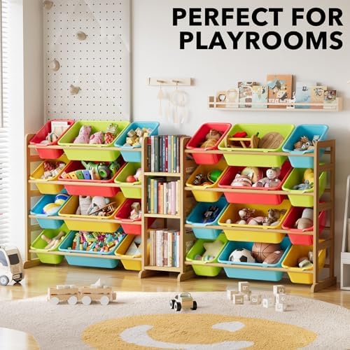 SpaceAid Large Toy Storage Organizer with 24 Bins and 3 Shelves, Toy Organizers Storage Bookshelf, Kids Bin Shelf Box Bookcase for Bedroom Playroom Organization Room Decor, Multi-Colored - Image 5