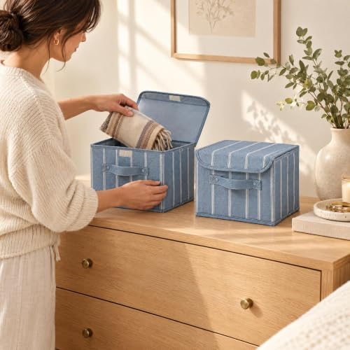Decorative Linen Storage Boxes with Lids - Spacious Set of 2 Organizer Bins - Image 4