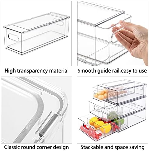 7 pack Stackable Refrigerator Organizer Bins Pull-Out Drawers for Fruit and Veggies Storage Organizer for Fridge Clear Drawer Containers with Handle Divided Organization for Produce Saver - Image 5