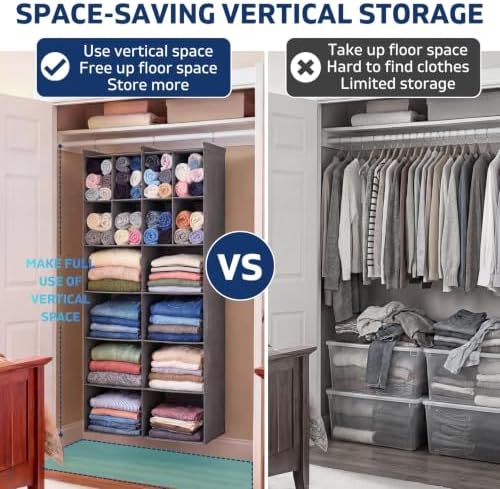 6 Tier Hanging Closet Organizer, 16 Compartments Dual Row Storage, Grey - Image 5