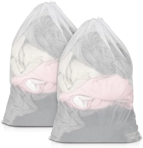 2 Pack Mesh Laundry Bags 23x34 Inch Drawstring Locking for Travel Home by PEASUG