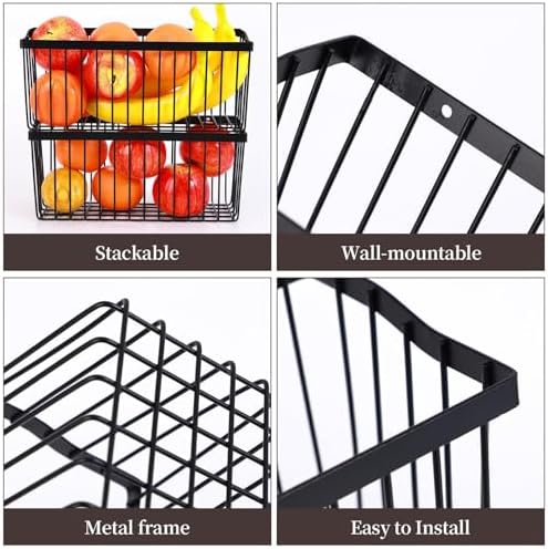 2-Pack Wall Mount Wire Fruit Basket for Kitchen Onion Potato Storage, Black - Image 6