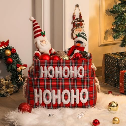 Christmas Baskets Gifts Baskets Empty Farmhouse Ornament Box Storage Basket Canvas Bins for Holiday Christmas Gift Toy Storage Organizing Baskets for Nursery, Living room, Baby Toy chest, Rectangular - Image 5
