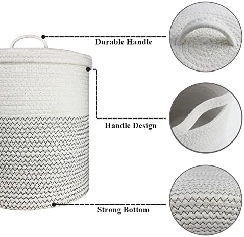Yimi's Dream Woven Basket with Lid, Decorative Rope Storage Baskets for Organizing, medium Baskets for Baby, Kids, Toys, Blanket, Woven Baskets for Storage (White & Blacksuture, 12D x 13.5H inch) - Image 6