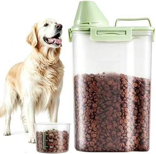 SenseYo 2.5lb Pet Food Storage Container with Measuring Cup, 3L Cat Food Storage Container Dog Food Storage BPA Free for Small Dog, Cat, Bird (Green) by SenseYo