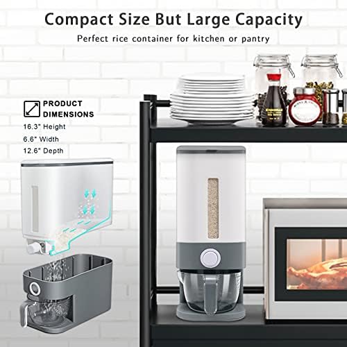 Lenwi 22-25 Lbs Rice Dispenser, Large Cereal Dry Food Storage Containers with Measuring Cup,BPA-Free Household for Kitchen Pantry Organization-Grey - Image 5
