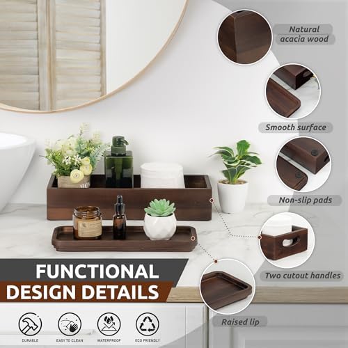 DEMIGO Toilet Tank Topper & Vanity Tray, Acacia Wood Decor Set, Dark Brown - Image 3