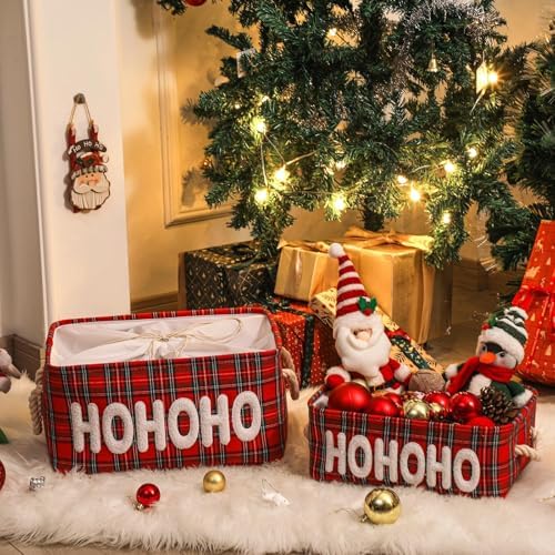 Christmas Baskets Gifts Baskets Empty Farmhouse Ornament Box Gift Storage Canvas Organizer Bin for Christmas Storage Organizing Xmas Gifts Baskets for Nursery/Living room, Kids Toy Chest, Large - Image 2