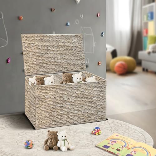 Water Hyacinth Storage Basket with Lid, 17.2 Gallon(65L), White - Image 5