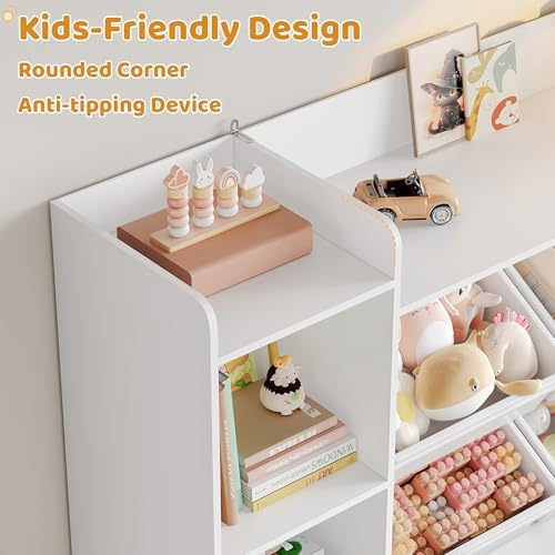 Toy Storage Organizer, Toy Organizer with 4 Movable Drawers and 4 Box Bins, Kids Playroom Storage Organization with Hidden Wheels for Living Room, Kids Room - Image 6