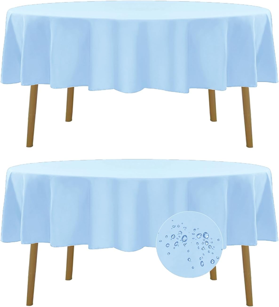 Fokitut 2 Pack Waterproof Round Tablecloth, 70 Inch, Stain Resistant and Wrinkle Polyester Table Cloth, Fabric Table Cover for Kitchen Dining, Wedding, Party, Holiday Dinner-Blue Mist