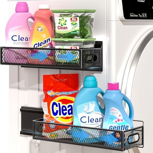 DTUQYX 2-Pack Magnetic Laundry Organizer Slidable, Heavy Duty Strong Magnet Metal Basket for Washer Dryer Laundry Room Kitchen Office, Pull Out Magnetic Shelves for Washer Fridge by DTUQYX