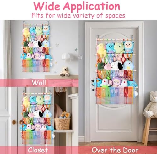 3 Tier Stuffed Animal Storage Net, 24x39 Inch Plushies Storage,Rainbow - Image 4