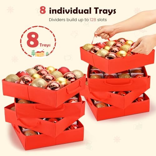 Plastic Christmas Ornament Storage Box with Adjustable Dividers, Waterproof Christmas Storage Containers Keep 128 Capacity, Dual Zippers, Ornament Organizer to Store Holiday Decor-Gloves - Image 5