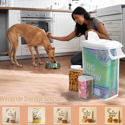 Buddeez Pet Food Storage Solution (Set of 3) - 32QT, 4QT & 2QT BPA-Free Containers with Scoop & Pour Spout for Dry Food, Treats, Chews (White Lid) - Image 2
