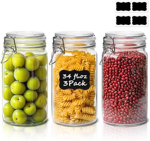ComSaf Glass Pantry Jars with Airtight Lids 34 oz 3 Pack Coffee Canisters by ComSaf
