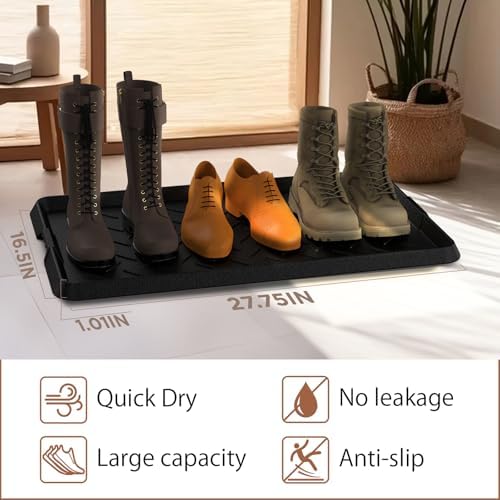 Heavy Duty Boot Trays Natural Rubber Shoe Mat Tray for Entryway with Shoes Brush Large Boot mat Tray Multi-Purpose for Indoor or Outdoor - Image 2