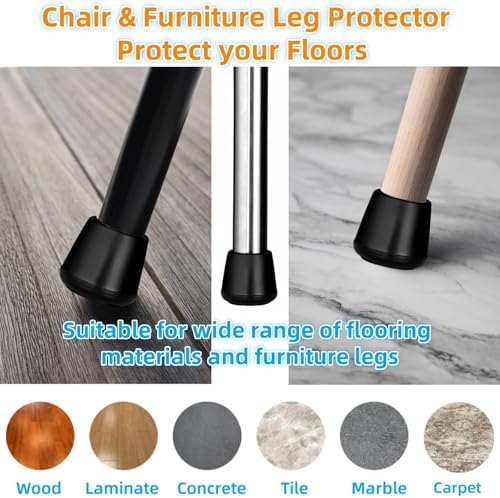 Furnigear Chair Leg Tips Caps Non-Slip Rubber Leg Tips 1-1/8” Inner Diameter Chair Leg Floor Protectors Round Black, 64 Pack - Image 4