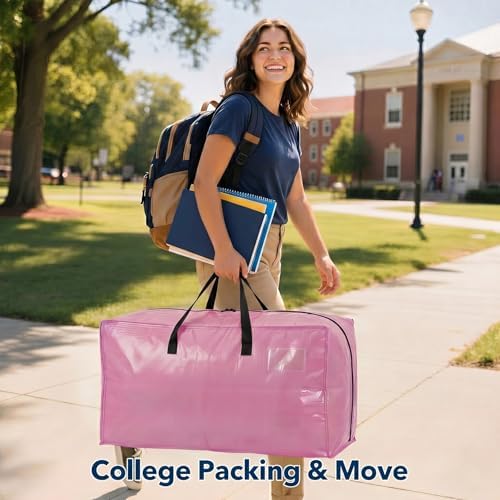 Moving Bags Heavy Duty,Extra Large Moving Bags for Travel/College Packing/Storage/Organization/Seasonal Clothes & Bedding Storage,Moving Supplies Bins,Compatible with Ikea Frakta Cart (Pink,12Pcs) - Image 7