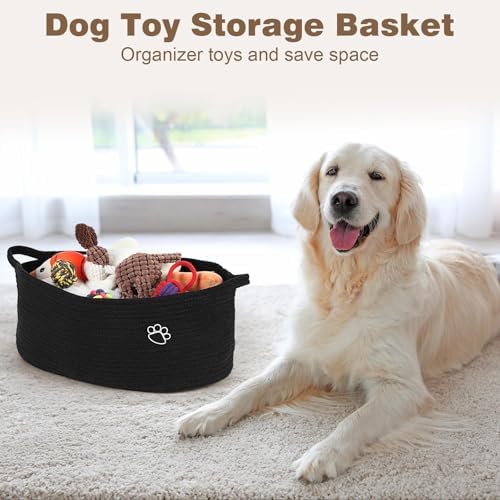 Optish Dog Toy Basket, 30L Toy Box and Bin for Dog Cat Storage, 19.7" X 11" X 7.9" Large Woven Rope Basket for Blankets, Living Room, Bedroom, Black - Image 2