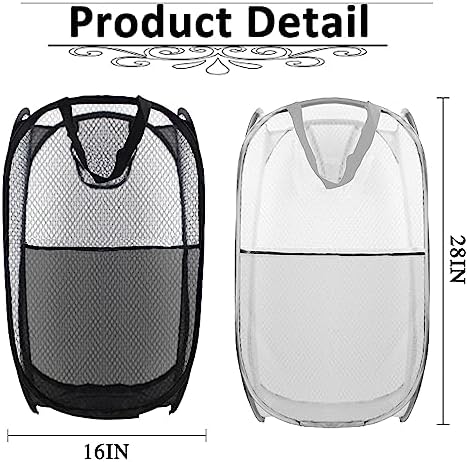 Collapsible Pop Up Laundry Hamper, Extra Large Mesh Foldable Laundry Basket, 28" x 16" x 16", 2 Pack (Black + Grey) - Image 2