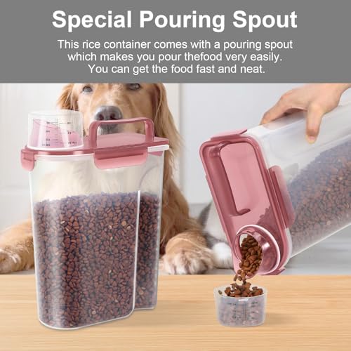 LEAWALK 5-7Lbs Dog Cat Pet Food Storage Container-Claer(Pink+Grey) - Image 6