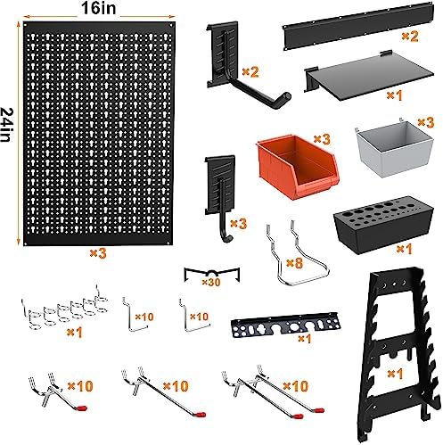 TORACK Metal Pegboard Wall Organizer System 24x48 in, 109 PCS Pegboard Kit - Image 4