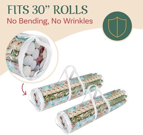 Wrapping Paper Storage Bags - Set of 2 Clear Totes with Handles for Organizing 30-Inch Rolls of Holiday, Birthday, and Christmas Wrap by Elf Stor - Image 4