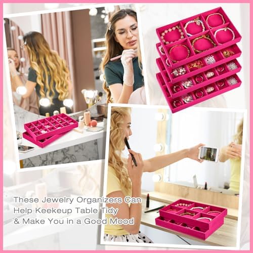 Junkin 12 Pcs Velvet Jewelry Organizer Tray, Stackable Storage - Image 5