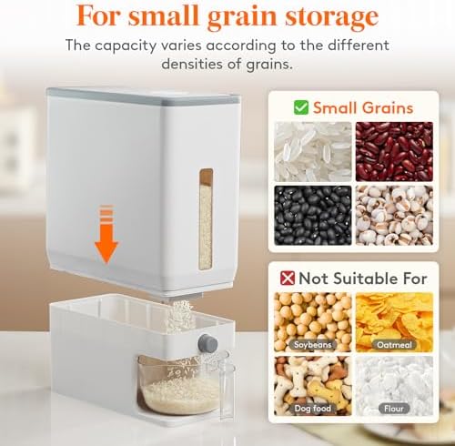 Lifewit Rice Container 27 Lbs, One-Press Dispenser with Measuring Cup - Image 6