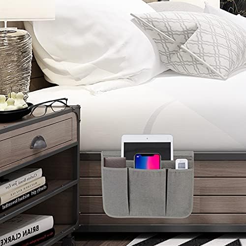 Bedside Caddy Bedside Storage Organizer Magazine Phone Tablet iPad Remote Holder, Organizer Caddy for Home College Dorm Bed, Sofa, Bunk Bed (Grey) - Image 6