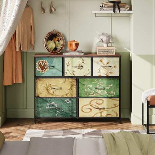 WLIVE Dresser for Bedroom, 7 Drawers, TV Stand, Floral - Image 2