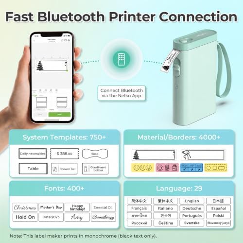 Nelko P21 Label Maker Machine with Tape, Bluetooth Label Printer, Green - Image 2