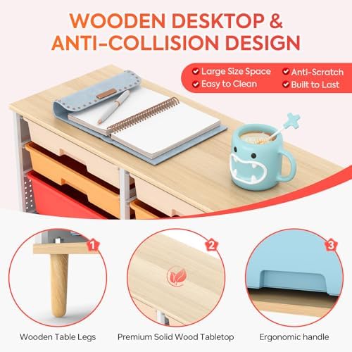 TOOLF 12 Drawers Storage Cabinet with Wooden Top and Plastic Bins,Colorful - Image 4