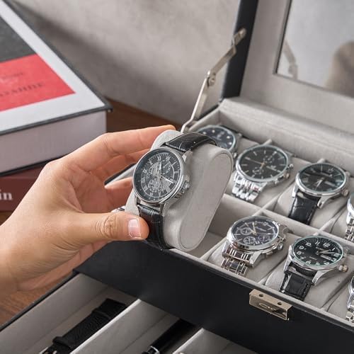 ProCase Watch Box, 14 Slot Watch Case for Men with Drawer, Black - Image 5
