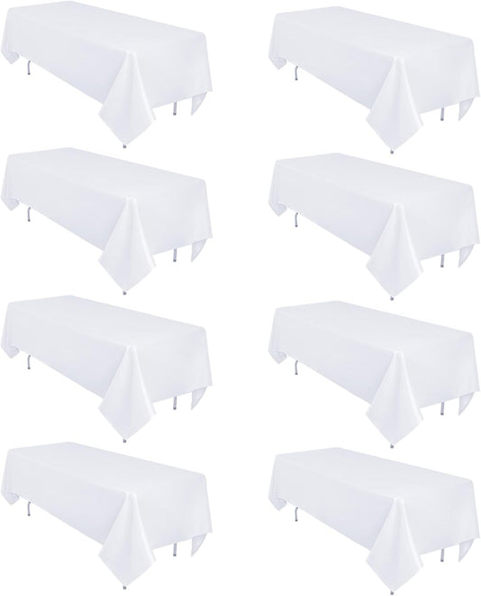 8 Pack White Table Cloth 60 x 102 Inch Rectangular Tablecloths for 6 Foot Rectangle Tables, Wrinkle Resistant White Tablecloth Washable Polyester Fabric Table Covers for Party Wedding Banquet