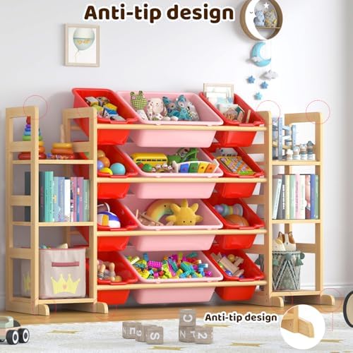Large Toy Storage Organizer Kids Toy Organizer and Bookshelf Combo with 12 Bins and 6 Shelves Toy Organization Box Toy Shelf for Playroom, Bedroom, Nursery - Image 6