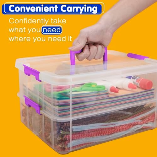 TERGOO 2 Layer Plastic Storage Containers with Lids, Multipurpose Clear Stack & Carry Box, Portable Craft Organizers and Storage Bin for Organizing Art & Craft, Sewing, Makeup, Nail Supplies (Purple) - Image 5