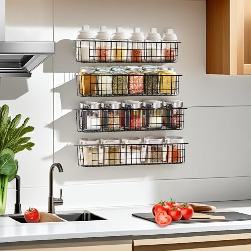 Spice Rack Organizer Wall Mount, 2 Pack Black Seasoning Rack Wire Storage Baskets for Wall or Cabinet Door in Kitchen and RV - Image 5